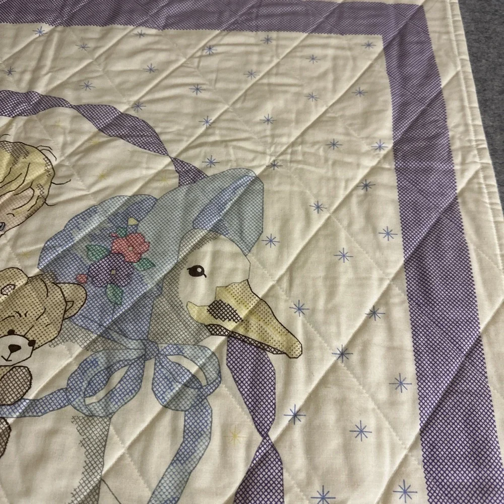 Handmade Baby Quilt Crib Blanket White Purple Mother‎ Goose